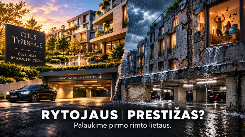 CITUS Tyzenhauz rytojaus prestižas – lietus, užliejamas parkingas ir pažeistas fasadas