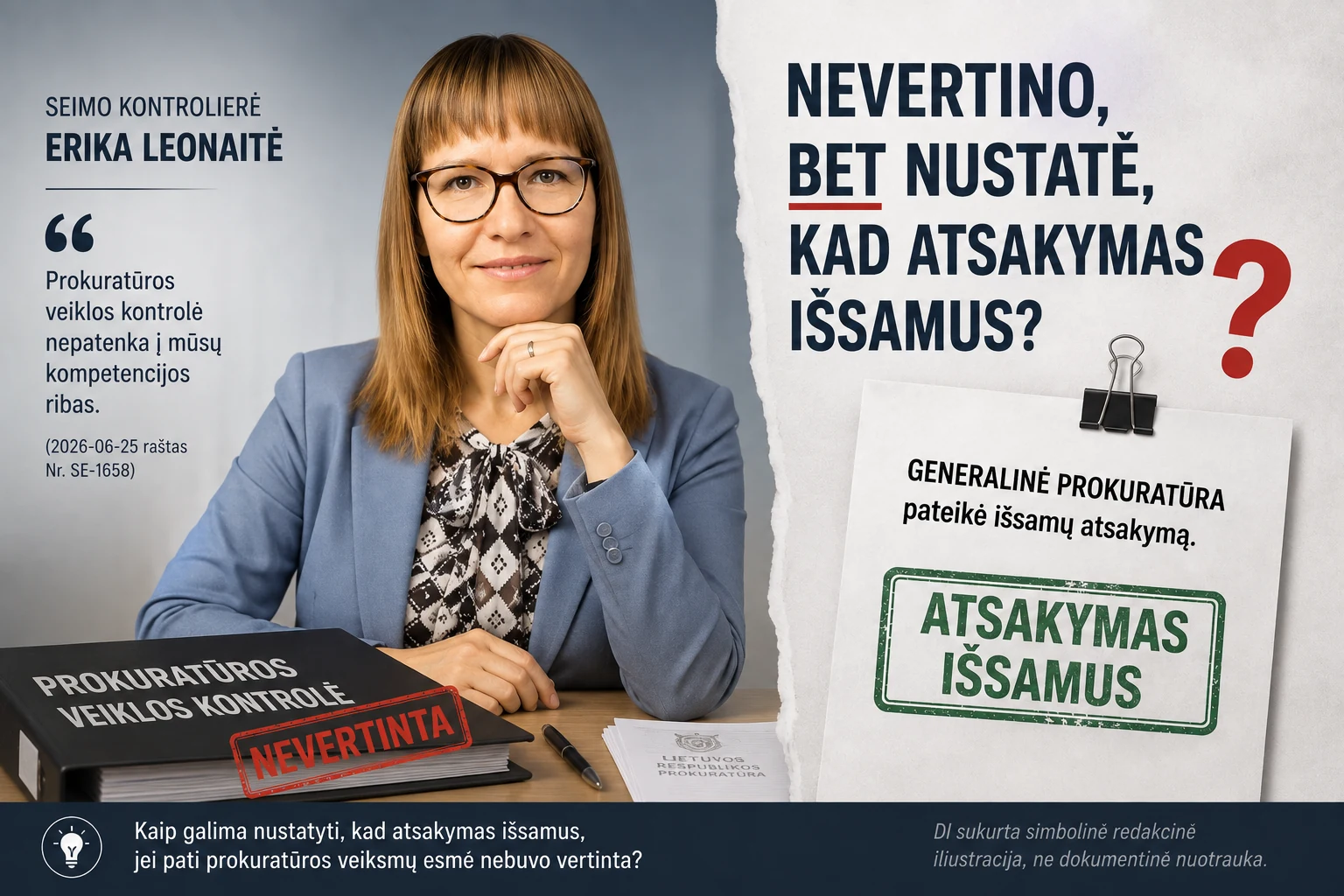Seimo kontrolierė Erika Leonaitė ir klausimas dėl prokuratūros veiklos kontrolės, kai Generalinė prokuratūra pateikė atsakymą, bet pati kontrolė nebuvo vertinta