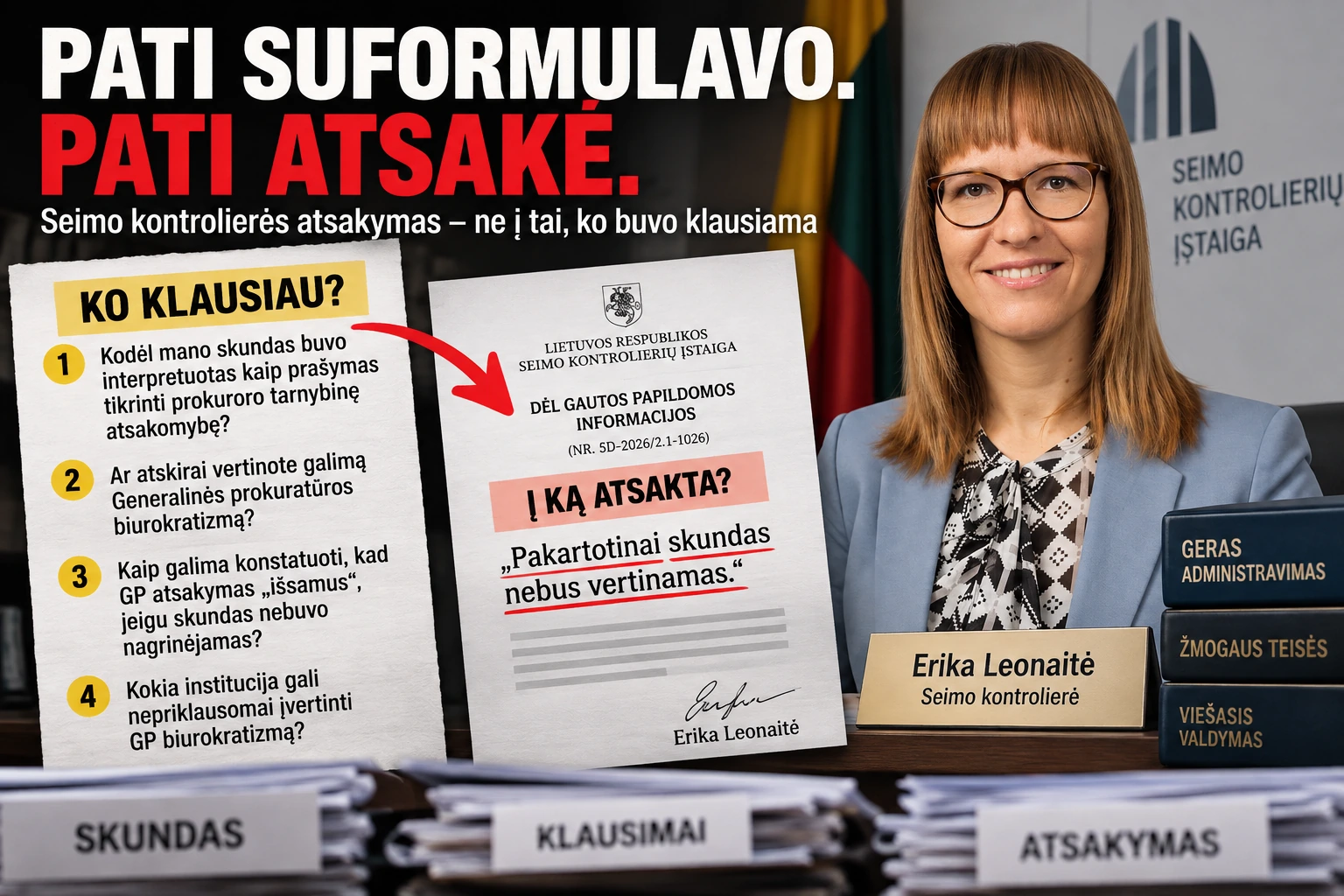 Seimo kontrolierė Erika Leonaitė ir keturi klausimai, į kuriuos oficialiame atsakyme nebuvo atsakyta